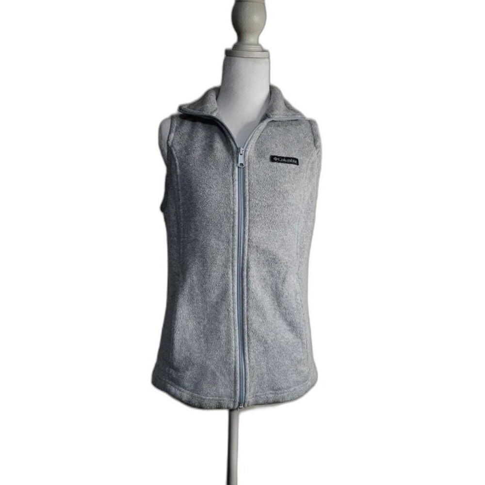 Columbia Grey Vest Women's Lightweight Fleece Full Zip & Zip Pockets, Size Small